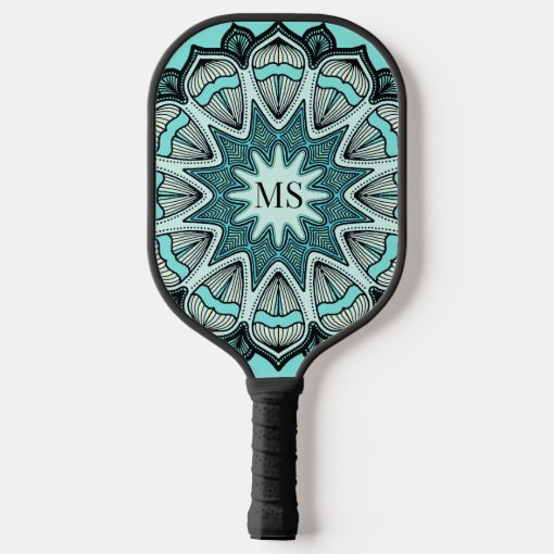 Initials Abstract Geometric Turquoise Black Pickleball Paddle Zazzle 4192