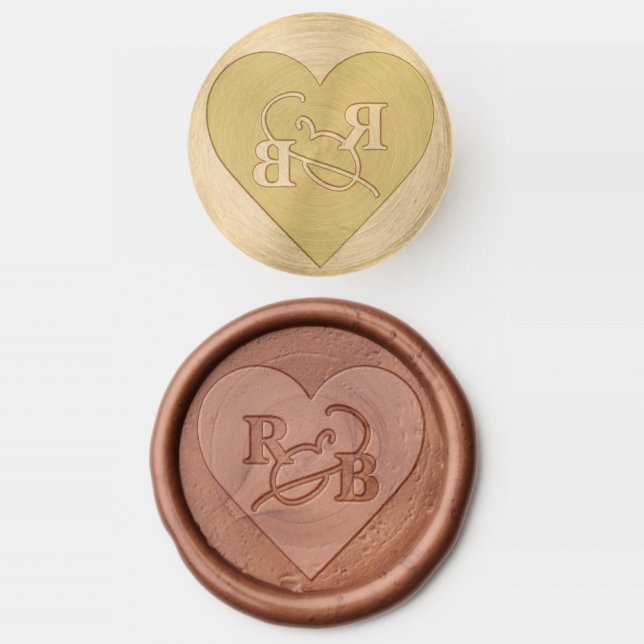 Initials Ampersand Wedding Heart Wax Seal Stamp (Stamped)
