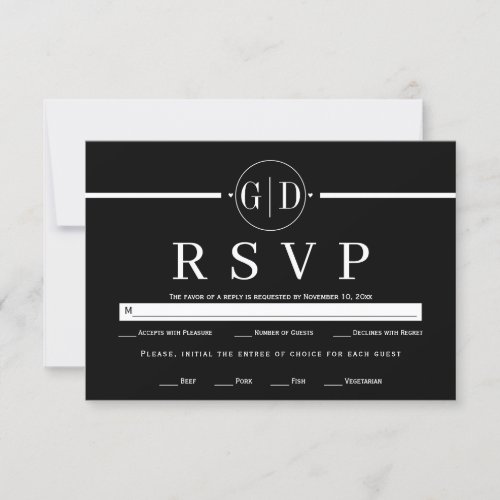 Initials and white stripe minimalist wedding RSVP card