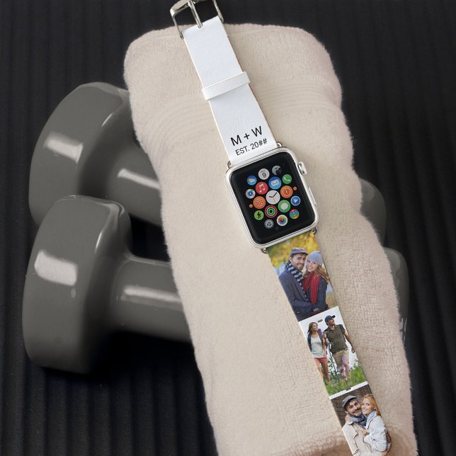 Initials and Year Est 3 Photo Strip Collage Apple Watch Band (Creator Uploaded)