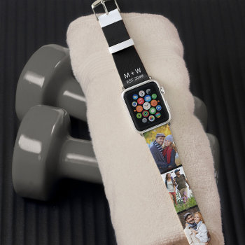 Initials And Year Est 3 Photo Strip Collage Black Apple Watch Band by darlingandmay at Zazzle