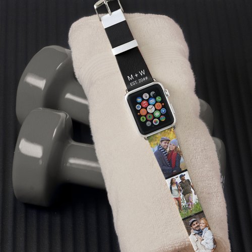 Initials and Year Est 3 Photo Strip Collage Black Apple Watch Band