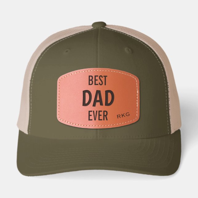 Initials || Best DAD Ever Moss and Khaki Leather Patch Hat (Front)