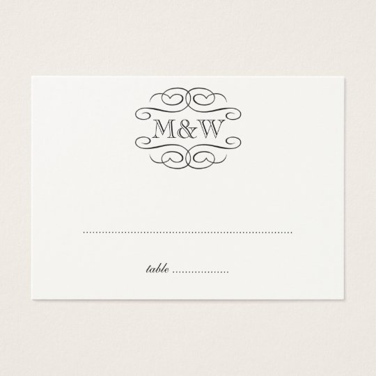 Initials black scroll wedding escort seating place business card