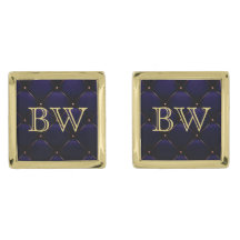 Initials Blue Tufted Leather Cufflinks
