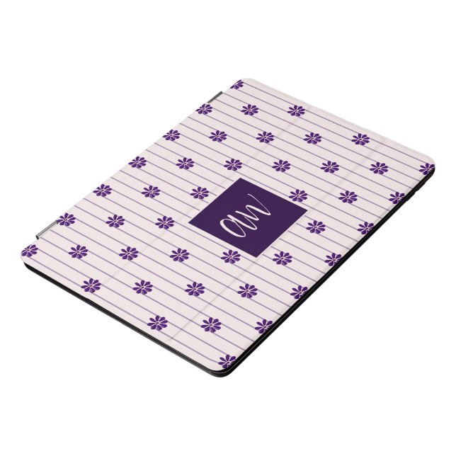 Initials Blush & Violet Stripes Floral Pattern iPad Pro Cover (Side)