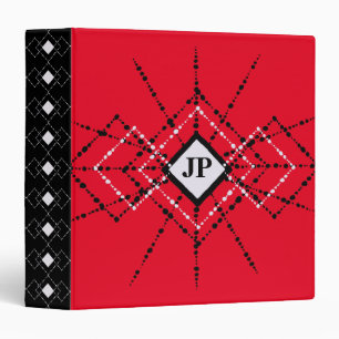 Initials Bold Diamonds Red Black And White Design 3 Ring Binder