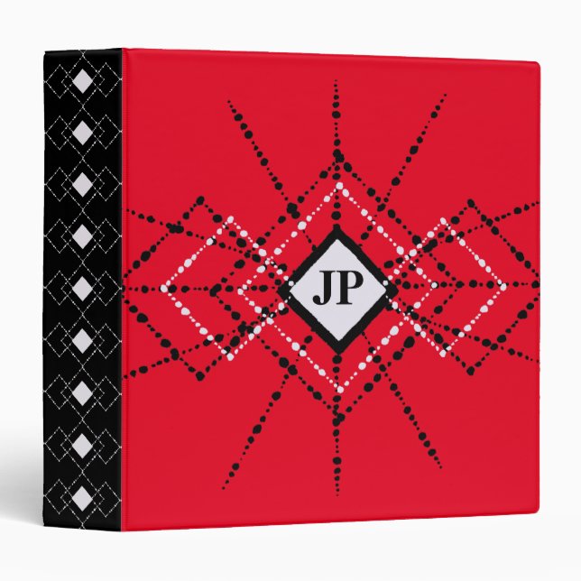 Initials Bold Diamonds Red Black And White Design 3 Ring Binder (Front/Spine)