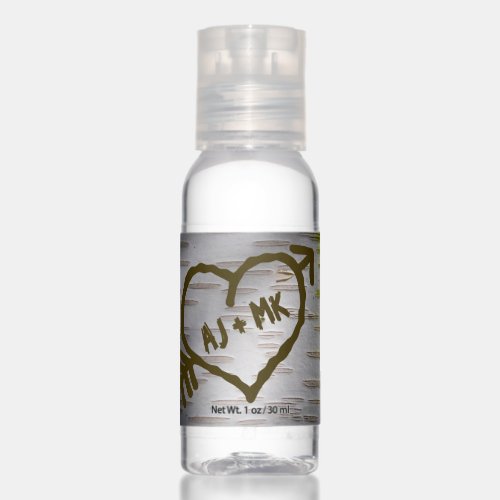 Initials Carved in a Heart on a Birch Tree Hand Sanitizer
