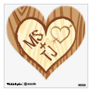 Initials Carved in Wood - Custom Heart Wall Decal