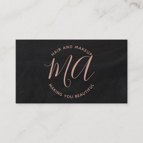Initials chic rose gold script simple chalkboard business card