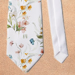 Initials Colorful Floral Still Life Art White Neck Tie<br><div class="desc">[The printed monogram will be centered and straight, unlike shown in the mock-up photo.] This is a standard size tie with a colorful Dutch Golden Age floral pattern on a white background. Easily change the subtle monogram initials using the Template provided. Dimensions are 55" long, 4" at widest point, monogram...</div>