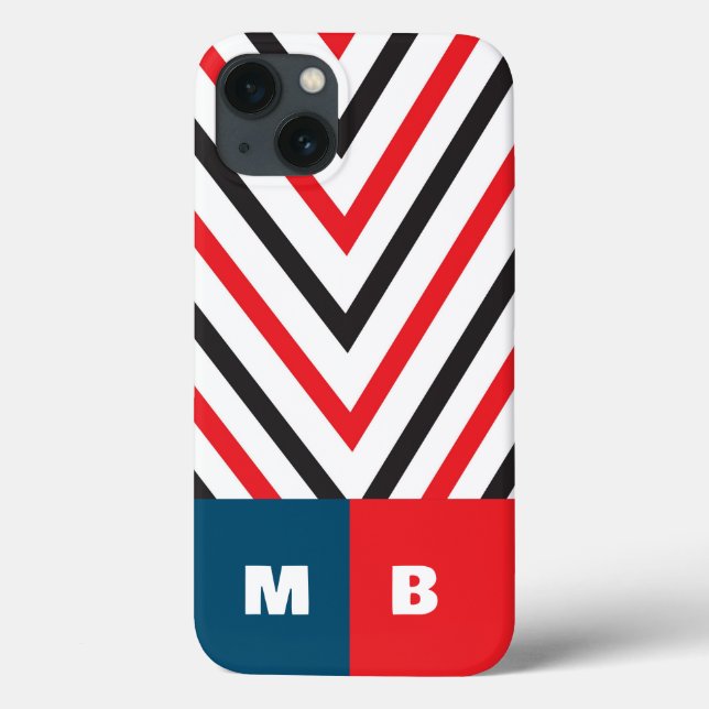 Initials cool chevron in red, black and blue chic Case-Mate iPhone case (Back)