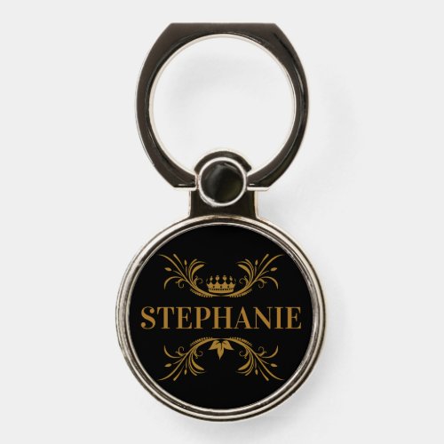 Initials Elegant Black and Gold Crown Phone Ring Stand