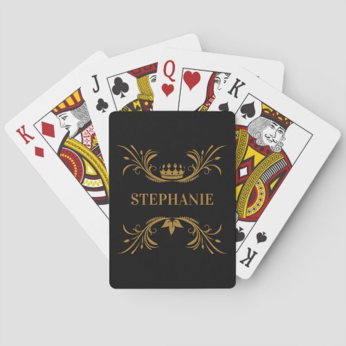 Initials Elegant Black and Gold Crown Poker Cards