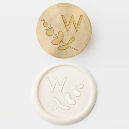 Initials eucalyptus leaf modern elegant minimal wax seal stamp