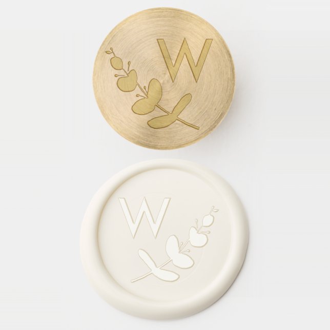 Initials eucalyptus leaf modern elegant minimal wax seal stamp (Stamped)