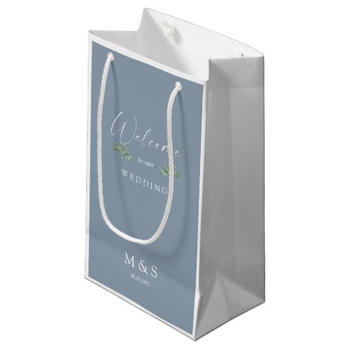 Initials Eucalyptus Wedding Favor Dusty Blue Small Gift Bag