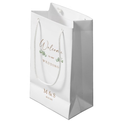 Initials Eucalyptus Wedding Favor White  Gold Small Gift Bag