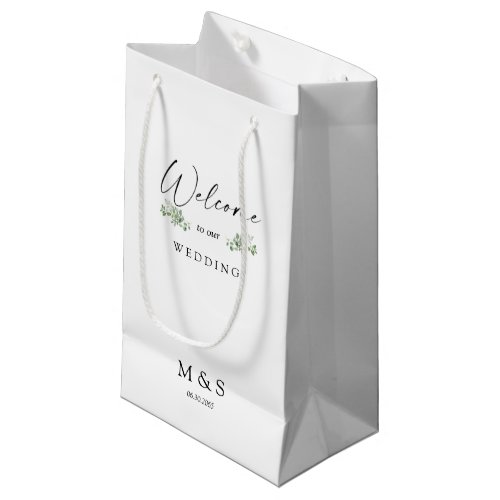 Initials Eucalyptus Wedding Favor White Small Gift Bag