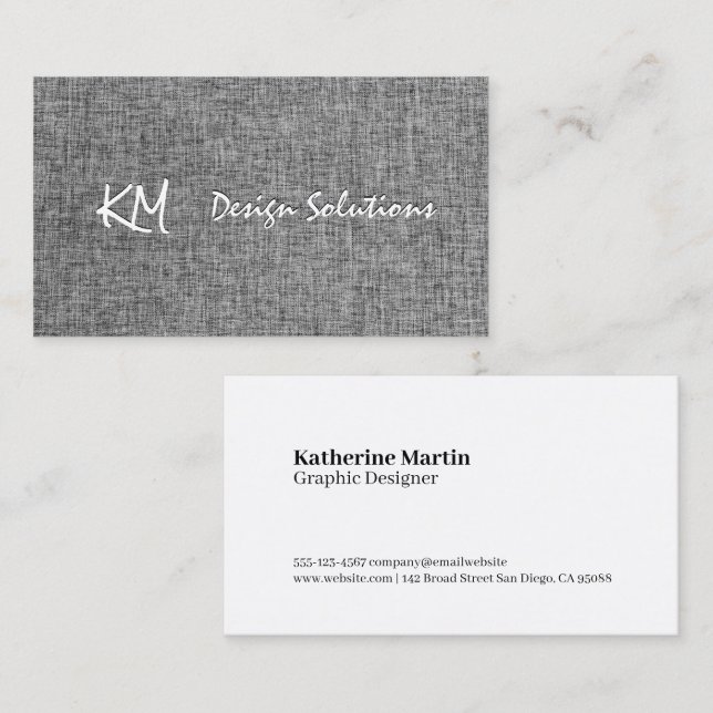 Initials | Fabric Grey Texture Background Business Card (Front/Back)