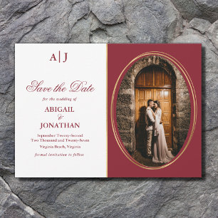 Initials Formal Red, Gold and White Photo Wedding Save The Date