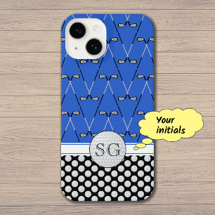 Initials golf pattern blue iPhone 14 case
