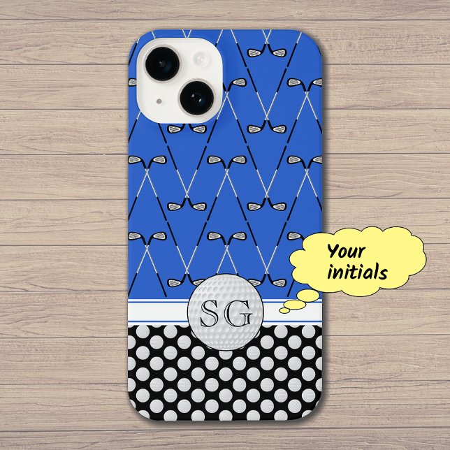Initials golf pattern blue iPhone case (Example: iPhone 14 'Slim Fit' style case)