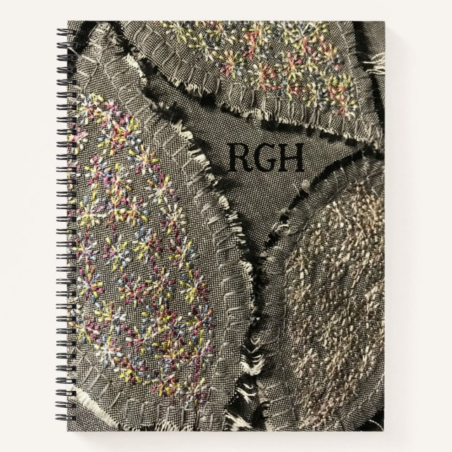Initials gray linen aspect floral grunge creative  notebook (Front)