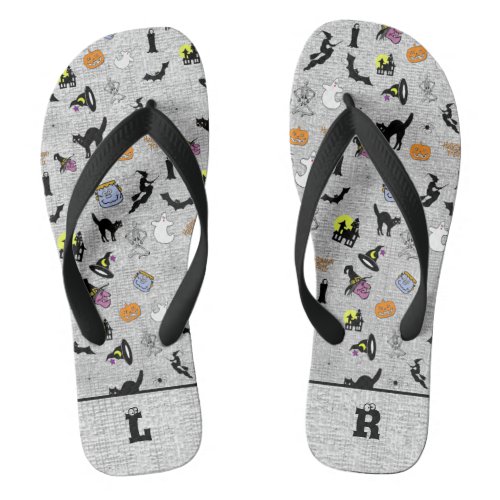 Initials  Halloween Random Icoic Pattern Gray Flip Flops