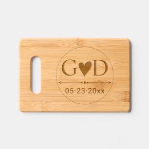 Initials, heart and divider weddding charcuterie engraved cutting board