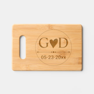 Initials, heart and divider weddding charcuterie engraved cutting board