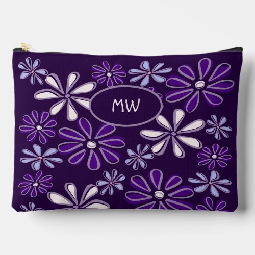 Initials Indigo Flower Doodle Pattern Dark Violet Accessory Pouch