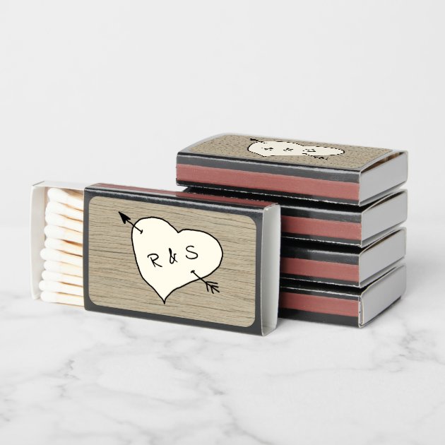 50 white MATCHES matchbooks with hearts and arrow design printed in gold 