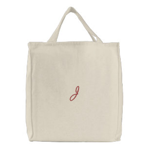 Initials "J" Monogram Embroidered Tote Bag