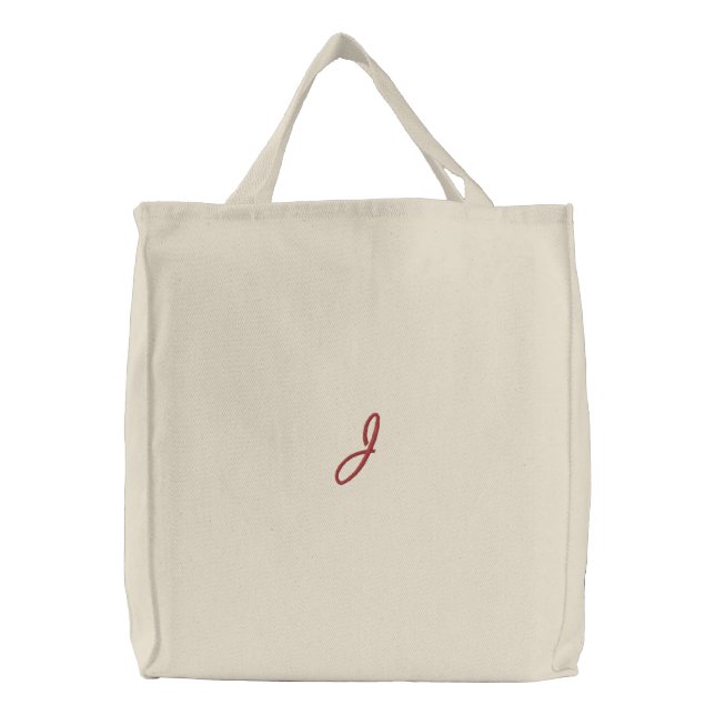 Initials "J" Monogram Embroidered Tote Bag (Front)