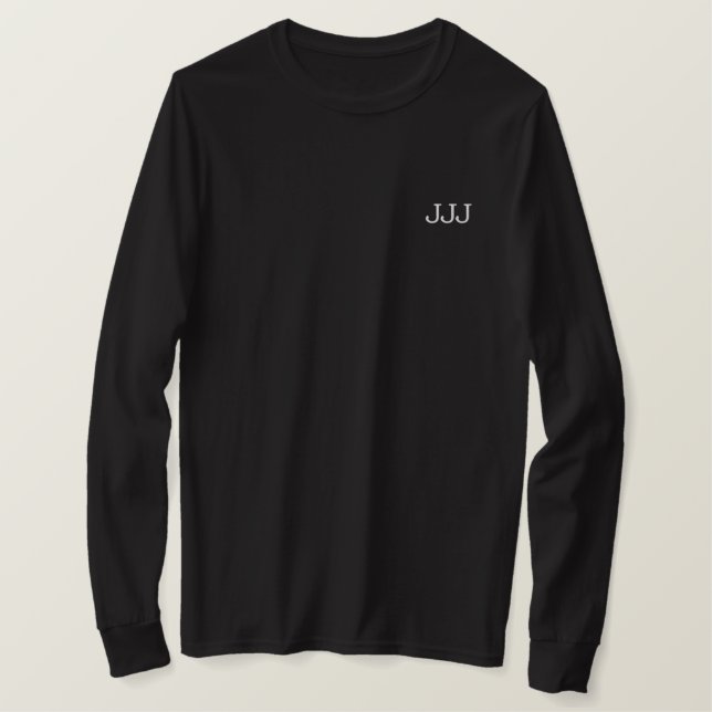 Initials "JJJ" Monogram Embroidered Long Sleeve T-Shirt (Design Front)