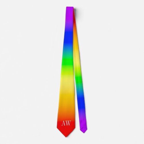 Initials LGBT Rainbow Pride Flag Ombre Stripes Neck Tie
