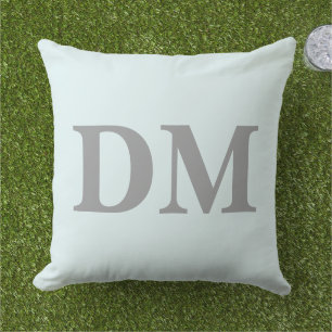Initials modern letters blue and grey Minimal Outdoor Pillow