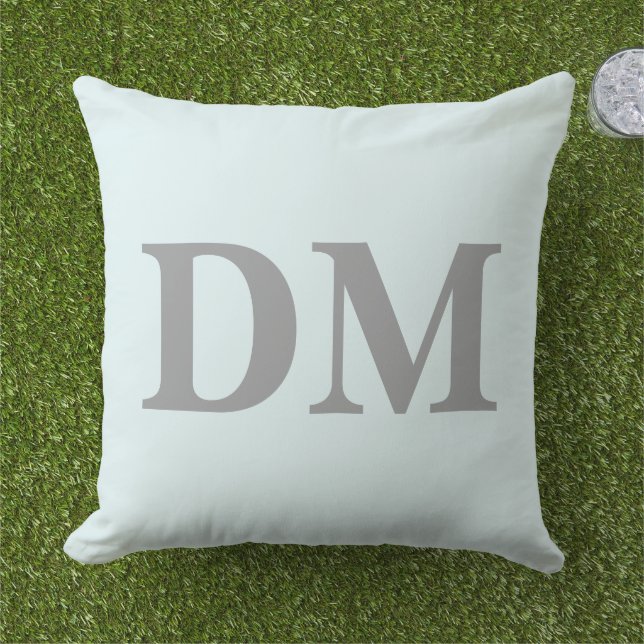 Initials modern letters blue and grey Minimal Outdoor Pillow (Grass)