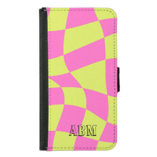 Initials modern vibrant neon Yellow Pink Samsung Galaxy S5 Wallet Case