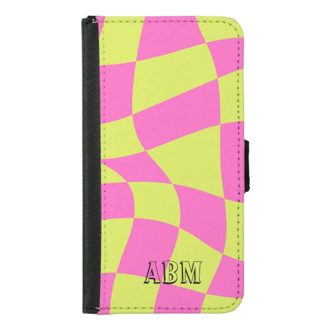 Initials modern vibrant neon Yellow Pink Samsung Galaxy Wallet Case (Front)