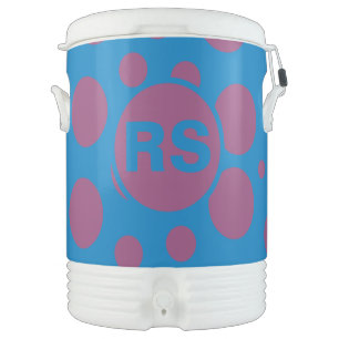 Initials Monogram Blue Purple Polka Dots Pattern Beverage Cooler