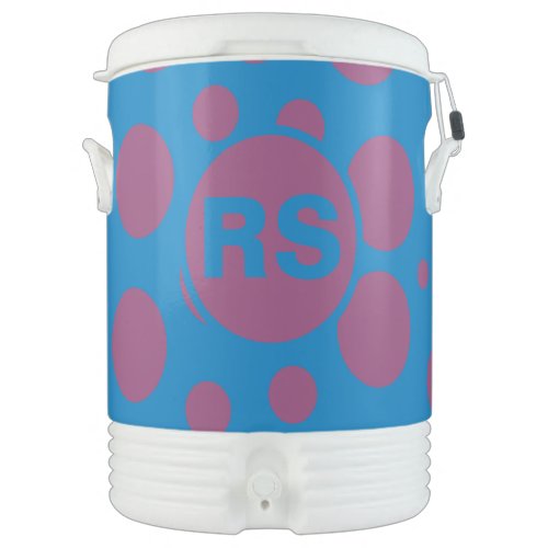 Initials Monogram Blue Purple Polka Dots Pattern  Beverage Cooler