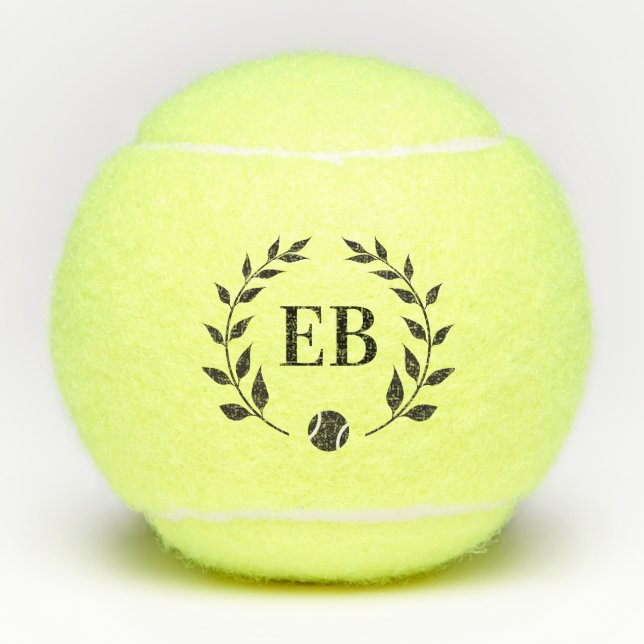 Initials Monogram Elegant Laurel Personalized Tennis Balls (Front)