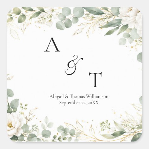 Initials Monogram Eucalyptus Botanicals Greenery  Square Sticker