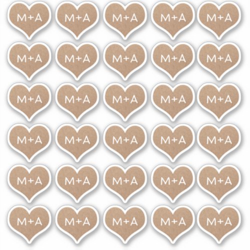 Initials monogram heart rustic brown Kraft wedding Sticker