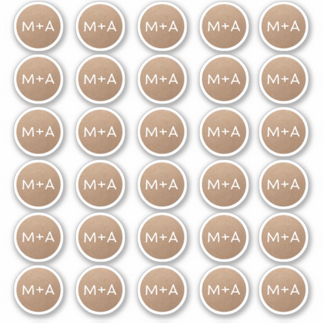 Initials monogram rustic brown Kraft wedding Sticker (Front)