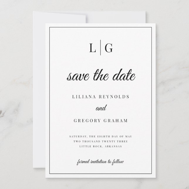 Initials Monogram Wedding Save the Date Invitation (Front)