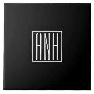 Initials Monogram White On Black Ceramic Tile